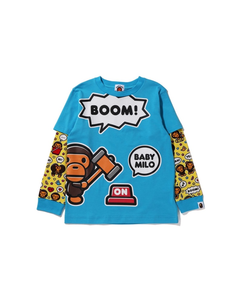 Hauts Bape Baby Milo Speech Balloon Layered L/S Bleu Enfant | XLQ-93924006